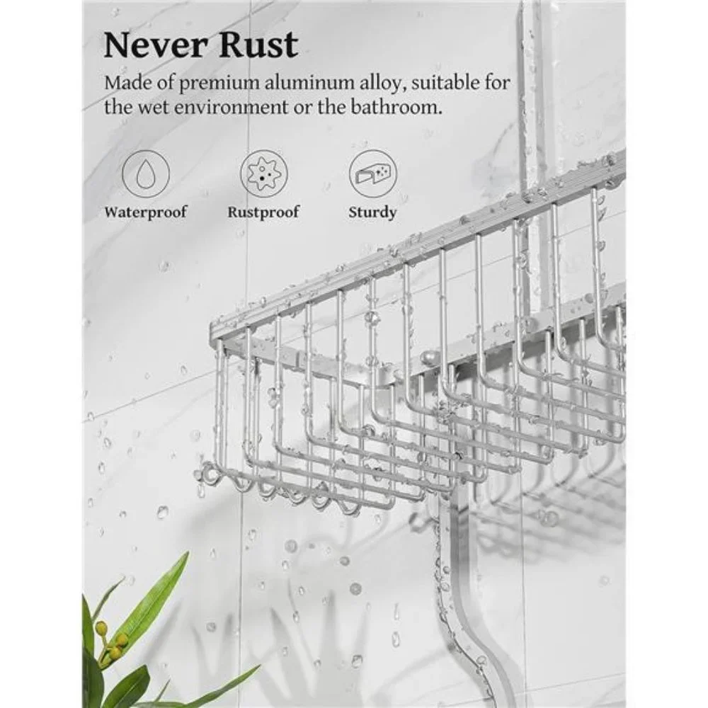 Hanging Shower Caddy Over Shower Head with 10 Hooks for Razor/Sponge Soap Basket